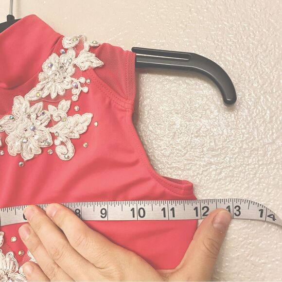 WEISSMAN Dance Costume solo custom coral hot pink custom Leotard MT11612 IC 7/8 - Picture 9 of 11